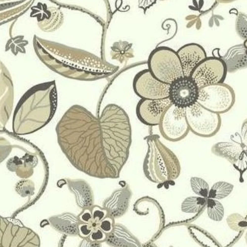 York Carey Lind Vibe Sea Floral Wallpaper EB2002 Cream Brown Beige Gray Metallic